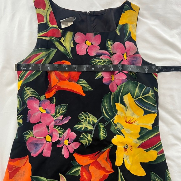 Vintage Floral Square Neck Dress Sleeveless Sheath Tropical Print - Picture 6 of 7
